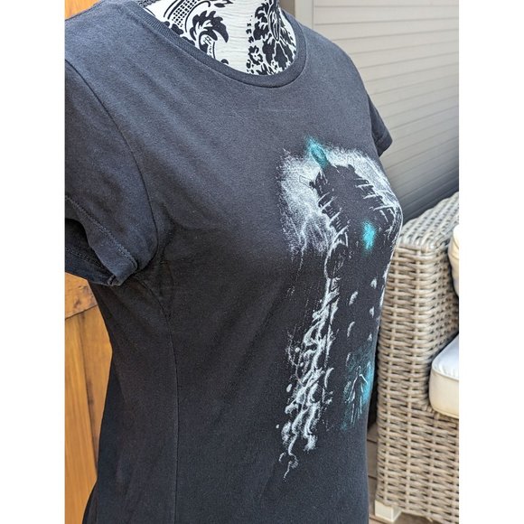 Doctor Who T-shirt Tee Turtle Top Medium Black Blue Dalek Fitted - Picture 3 of 11